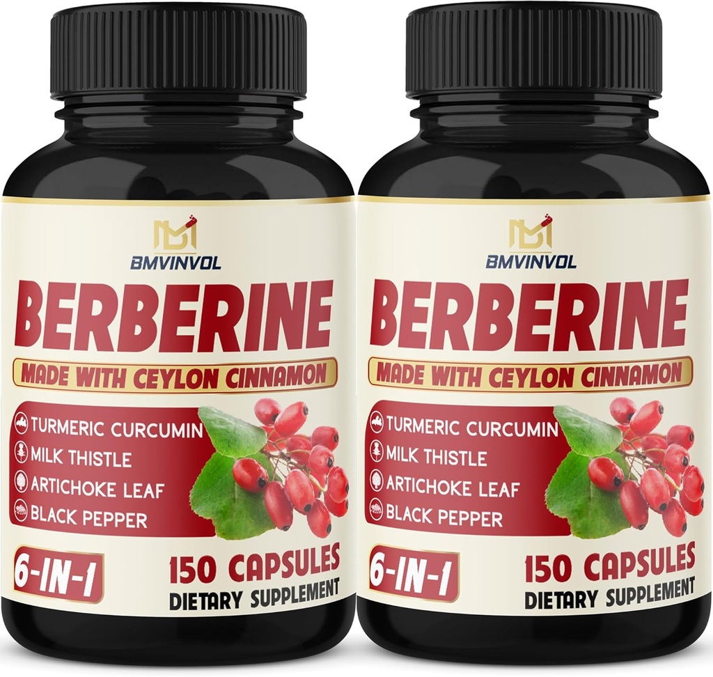 2 Pack Berberine HC- Plus Ceylon kanel, gurkemeje, Milk Thistle, Artiskoke, Black Pepper, Berberine HCI Root Supplements Pills - immunsystem