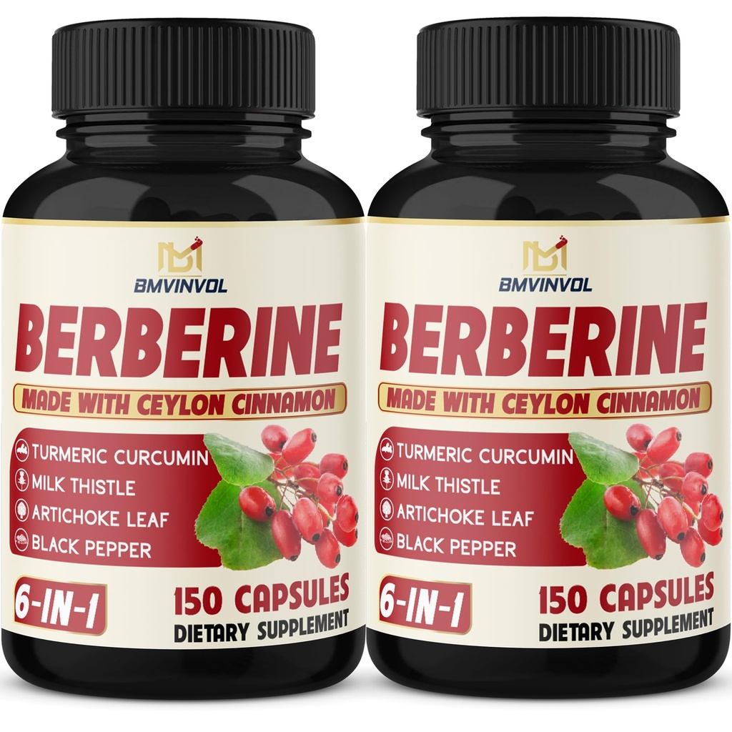 2 Pack Berberine HC- Plus Ceylon kanel, gurkemeje, Milk Thistle, Artiskoke, Black Pepper, Berberine HCI Root Supplements Pills - immunsystem