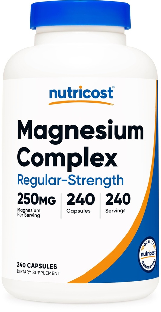 Nutricost Magnesium Complex 250 mg, 240 kapsler - Magnesiumoxid, citrat og glycinat - Gluten fri og ikke-GMO