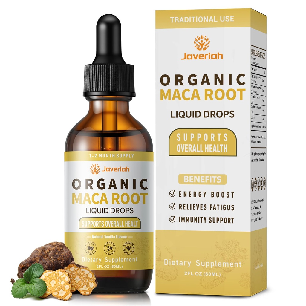 Organic Maca Root Liquid Drops with Ashwagandha,Goji Berry,Ginger,Magnesium and L-Arginine for Women and Men,Ashwagandha Maca Root Supplements Tincture 4 Fl Oz 2 Pack