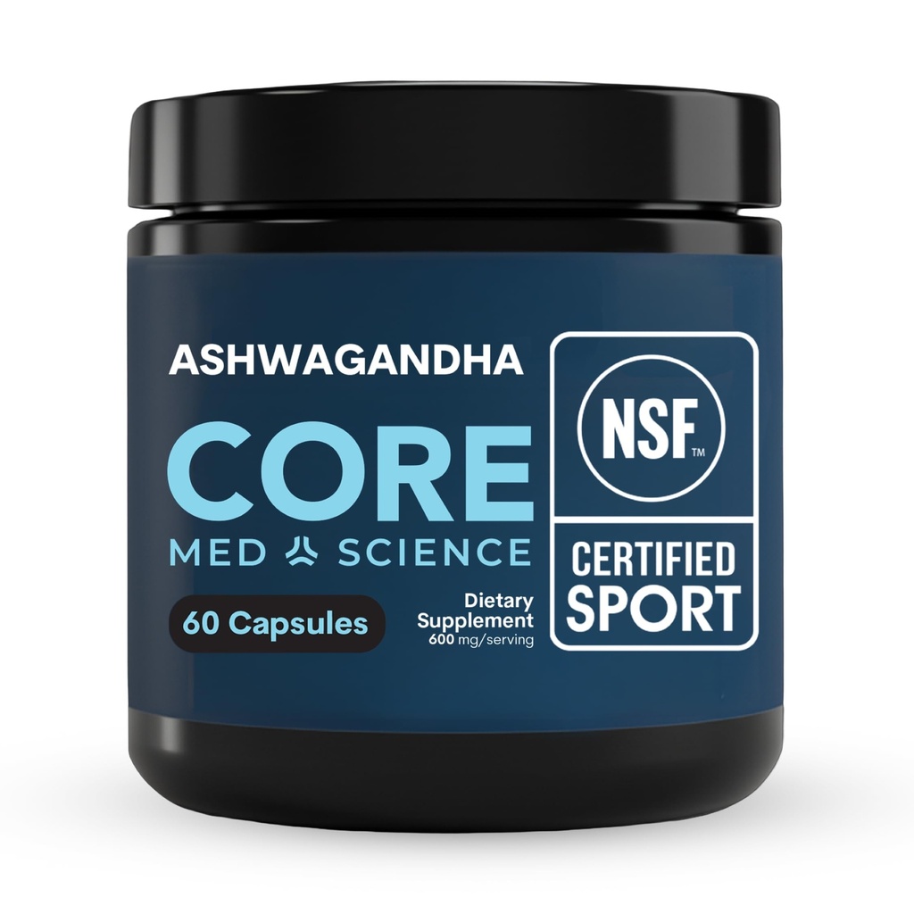 Core Med Science KSM-66 Ashwagandha Supplement - NSF Certified for Sport - Herbal Supplement for Stress, Corti D sol Support & Athletic Recovery for Men & Women - 60 Capsules