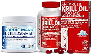Bronson Marine Collagen Peptider Hydrolyseret protein pulver + antarktisk krill Oil 1000 mg med Omega- 3s EPA DHA