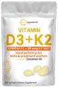 Micro Ingredients Vitamin D3 1.000 IE + K2 MK- 7 25 mcg, 300 Softgels against 124; Virgin Coconut Oil Removal 124; 2- in-1 Bone, immunforsvar & hjerte Support 124; Let at synke, Non- GMO