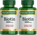 Nature's Bounty Biotin, Supports Metabolism for Cellular Energy and Healthy Hair, Skin, and Nails, 5000 mcg, 150 Softgels (Pack of 2)
