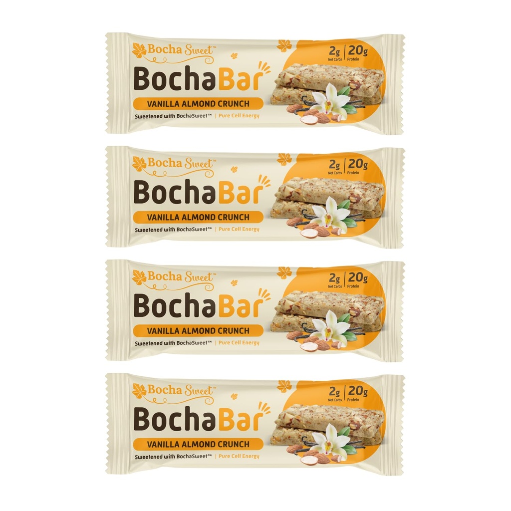 BochaSweet Keto Protein Bar, Vanilla Almond Crunch BochaBar, 20g Grass Fed Collagen, Low Carb, Keto-Friendly, Gluten Free, 4 Count