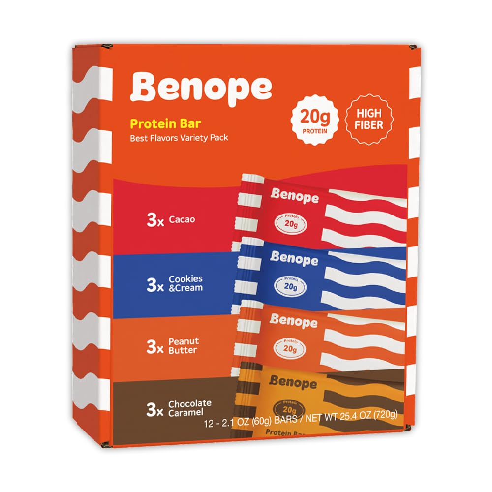 Benope Protein bar Best Flavors Variety Pack 60g x 12ea, high protein, low sugar, low carb, energy bar, nutritious snack, high protein snacks