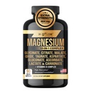 Magnesiumkompleks - 10 aktive former, Glycinat, Citrat, Malat, Oxide, Taurat, Aspartat, Gluconat, Ascorbat, Lactat, Carbonat, Plus mere med vitamin C B1 B2 B6 B12