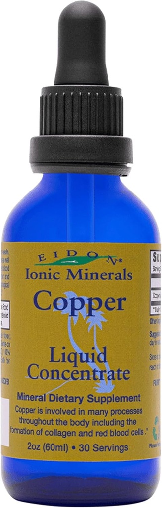 Eidon Ionic Minerals kobber - Kobber supplement, flydende koncentrat, Mineral kost supplement til røde blodceller støtte & sund hud - 2 Ounce flaske