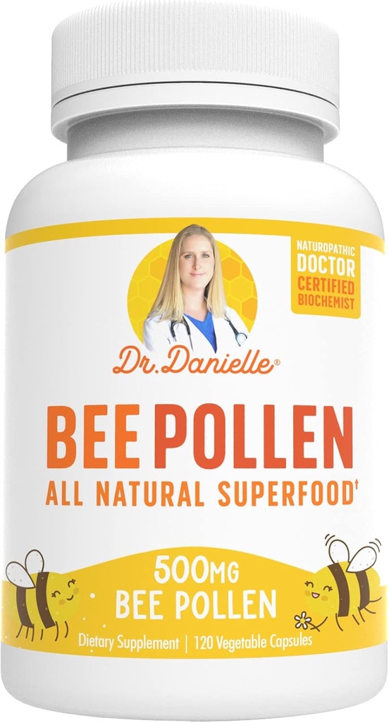 Bee Pollen fra Dr. Danielle, Natural Bee Pollen Supplement, 500mg, 120 Veggie Kapsler