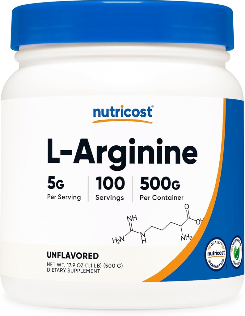 Nutricost L- Arginin Powder 500 Bedste (1, 1lbs) - Pure L- Arginin Powder - 5000mg Per Servering; 100 Servering