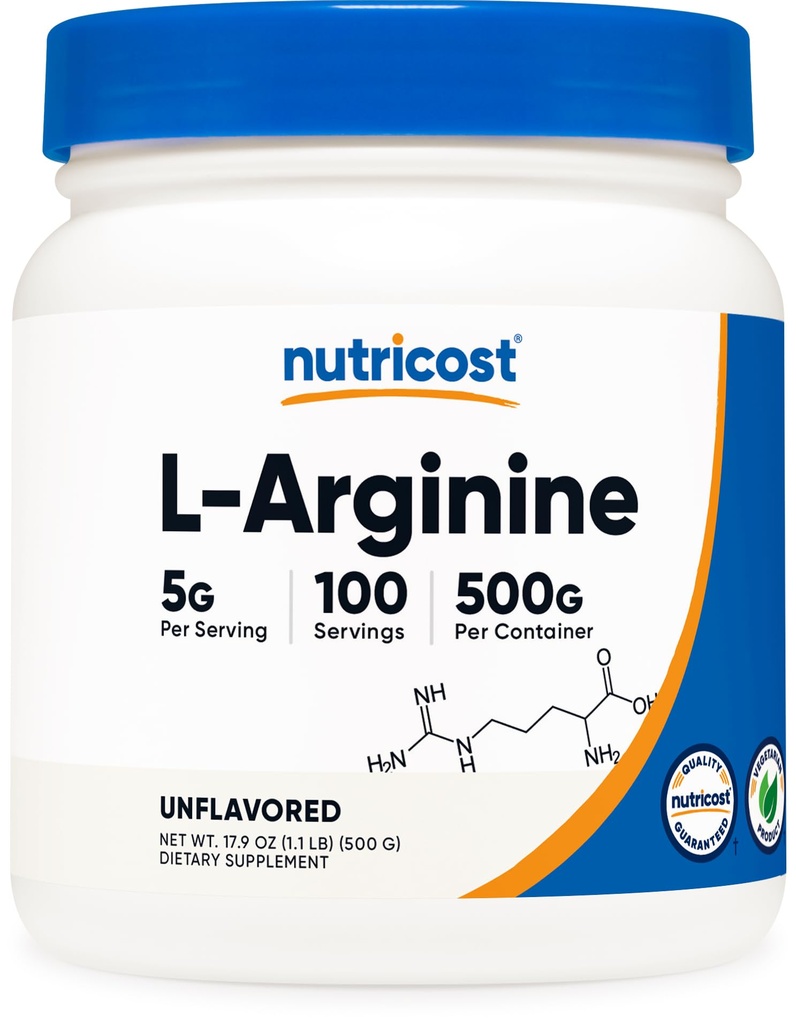 Nutricost L- Arginin Powder 500 Bedste (1, 1lbs) - Pure L- Arginin Powder - 5000mg Per Servering; 100 Servering