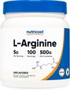 Nutricost L- Arginin Powder 500 Bedste (1, 1lbs) - Pure L- Arginin Powder - 5000mg Per Servering; 100 Servering