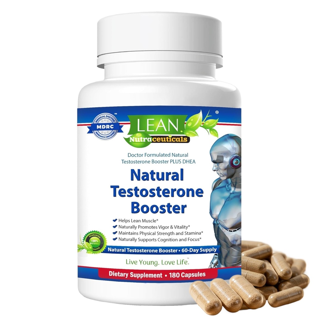 Lean Nutra Mænds Hormone Support - 180 kapsler - Natural Testosteron Support Supplement med Maca, Fenugreek, Tongkat Ali, Zink, Tribulus, DHEA - Energi, Balance, Styrke og Wellness for mænd