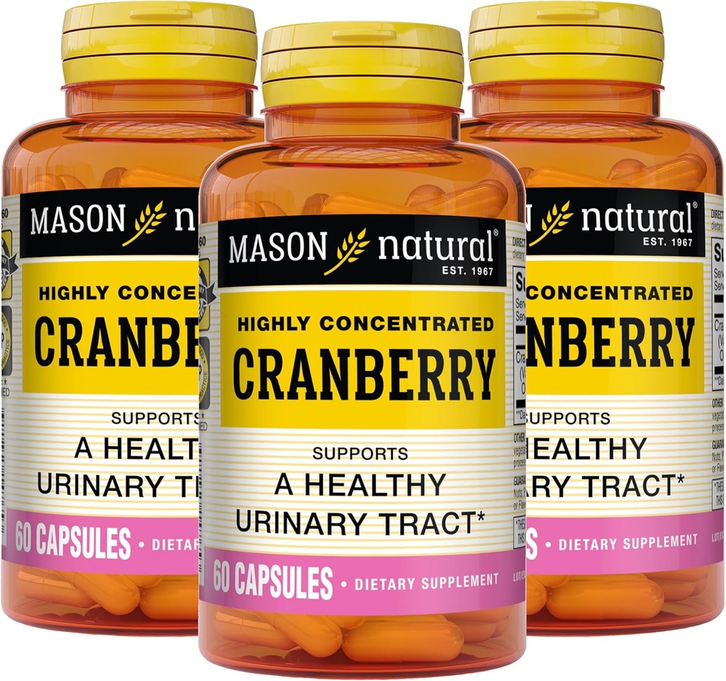 MASON NATURAL Cranberry Højkoncentreret 900 mg, 3 måneders forsyning, antioxidant & immunforsvar, understøtter sund urinveje, 3 pakke