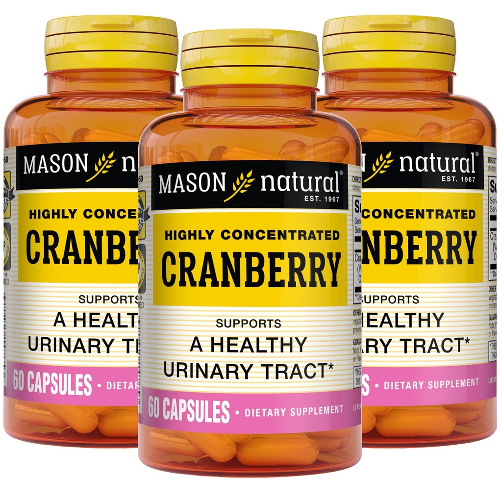 MASON NATURAL Cranberry Højkoncentreret 900 mg, 3 måneders forsyning, antioxidant & immunforsvar, understøtter sund urinveje, 3 pakke