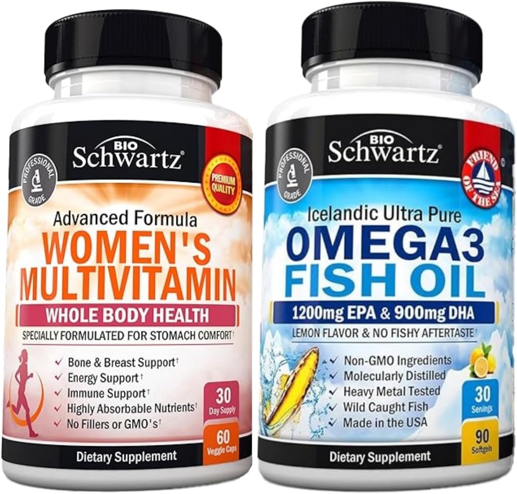 Daglige Multivitamin til kvinder kapsler (1 måned Tilgang) Plus Triple Strength Omega 3 Fish Oil Softels (1 måned Tilgang)