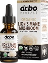 Lions Mane Mushroom Supplement Drops - Organic Lions Mane Mushroom Flydende tinktur til fokus, Fog Brain Health Kosttilskud - Vegan Herbal Nervine Nootrop Organic Lions Liquid Supplement Extract 1oz