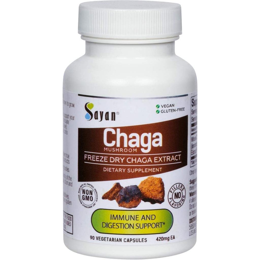 Sayan Siberian Chaga Mushroom Extract - 90 kapsler / 420mg ea - Natural & Wild- Høst Antioxidant Supplement - Immunsystemet Support & Regulere kropsfunktioner - Vegan, Non- GMO, Ingen Fillers eller tilsætningsstoffer