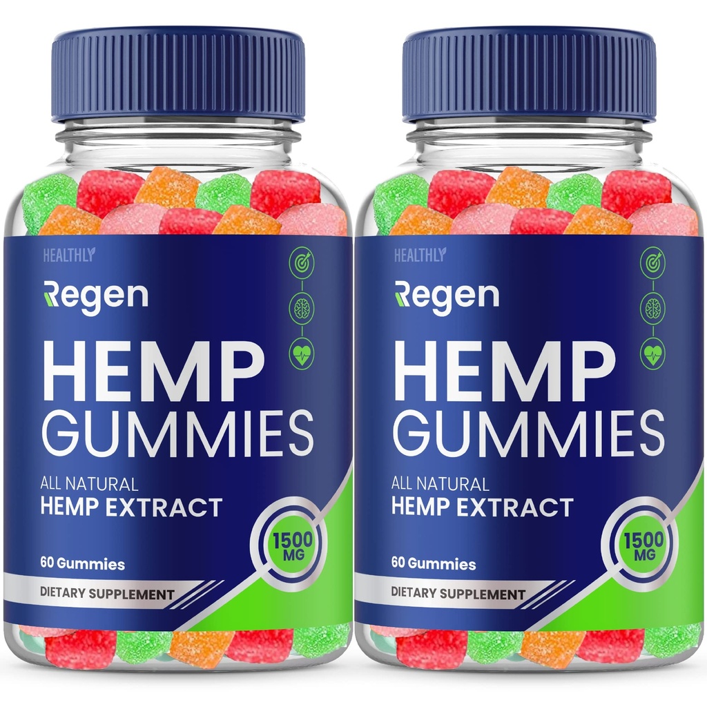 (2 Pack) Regen Hemp Gummies - Official Formula - Regen Hemp Gummies Extra Strength Formula 25mg Per Gummy, 1500mg Per Bottle, Great Taste Big Size Assorted Flavor Gummy Bear Regen Gummys (120 Gummies)