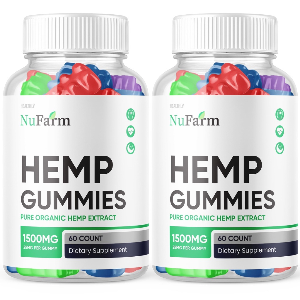 (2 Pack) Nufarm Gummies - Official Formula - Nufarm Hemp Gummies Premium Blend Hemp Gummies, Nufarm Hemp Advanced Formula 25mg per Gummy 1500mg Per Bottle Big Size Great Taste New Gummy (120 Gummies)