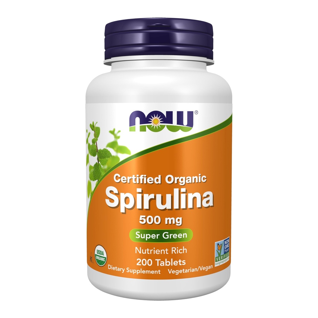 Now Foods Supplements, Organic Spirulina 500 mg med vitaminer, mineraler og GLA (Gamma- Linolensyre), 200 tabletter