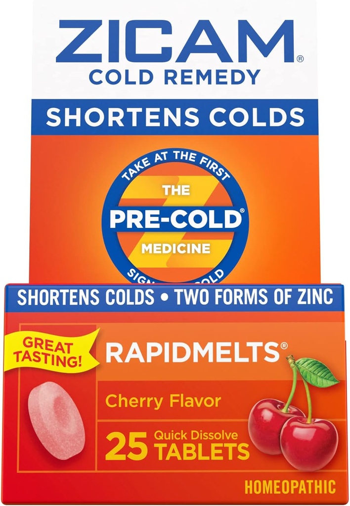 Zicam Cold Remedy Zink RapidMelts, Cherry Flavor, Homøopatisk, Cold Shortening Medicine, Shortens Cold Varighed, 25 Greve (pakke med 2)