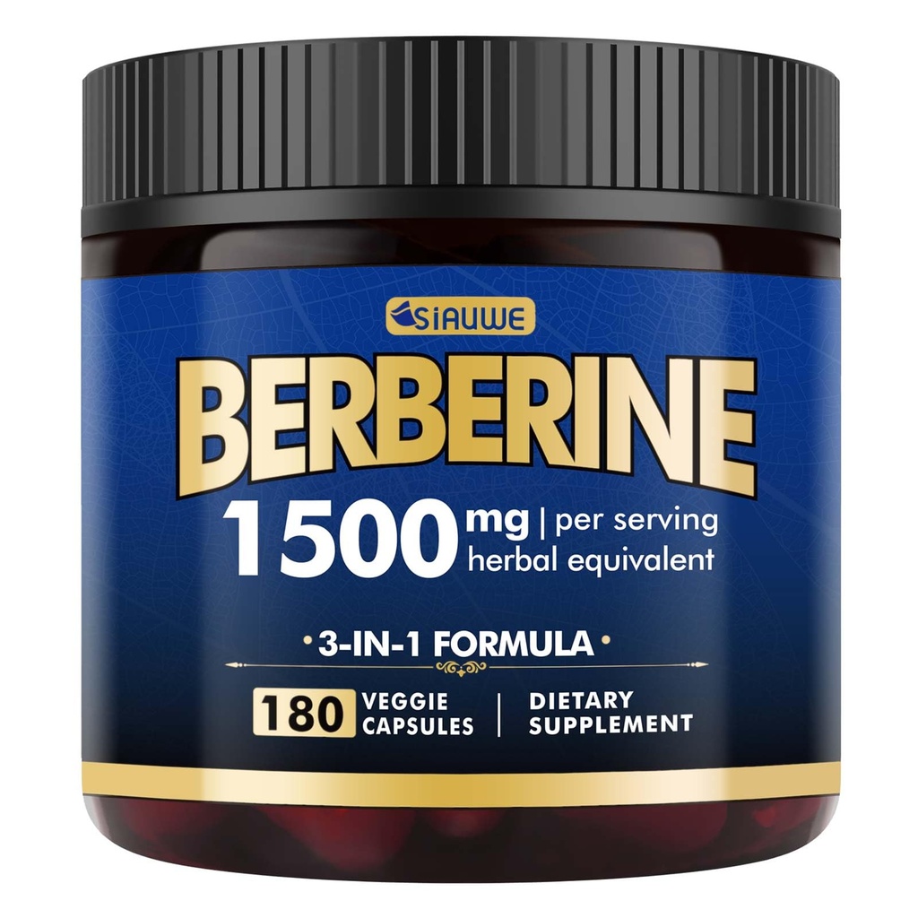 Berberine supplement - Berberine vægttab, højpotens Berberine 1500MG af Berberine HCL, Plus Citrus Bergamot - for metaboliske, fordøjelige og immunforsvar - Vegan, non-GMO, 180 kapsler