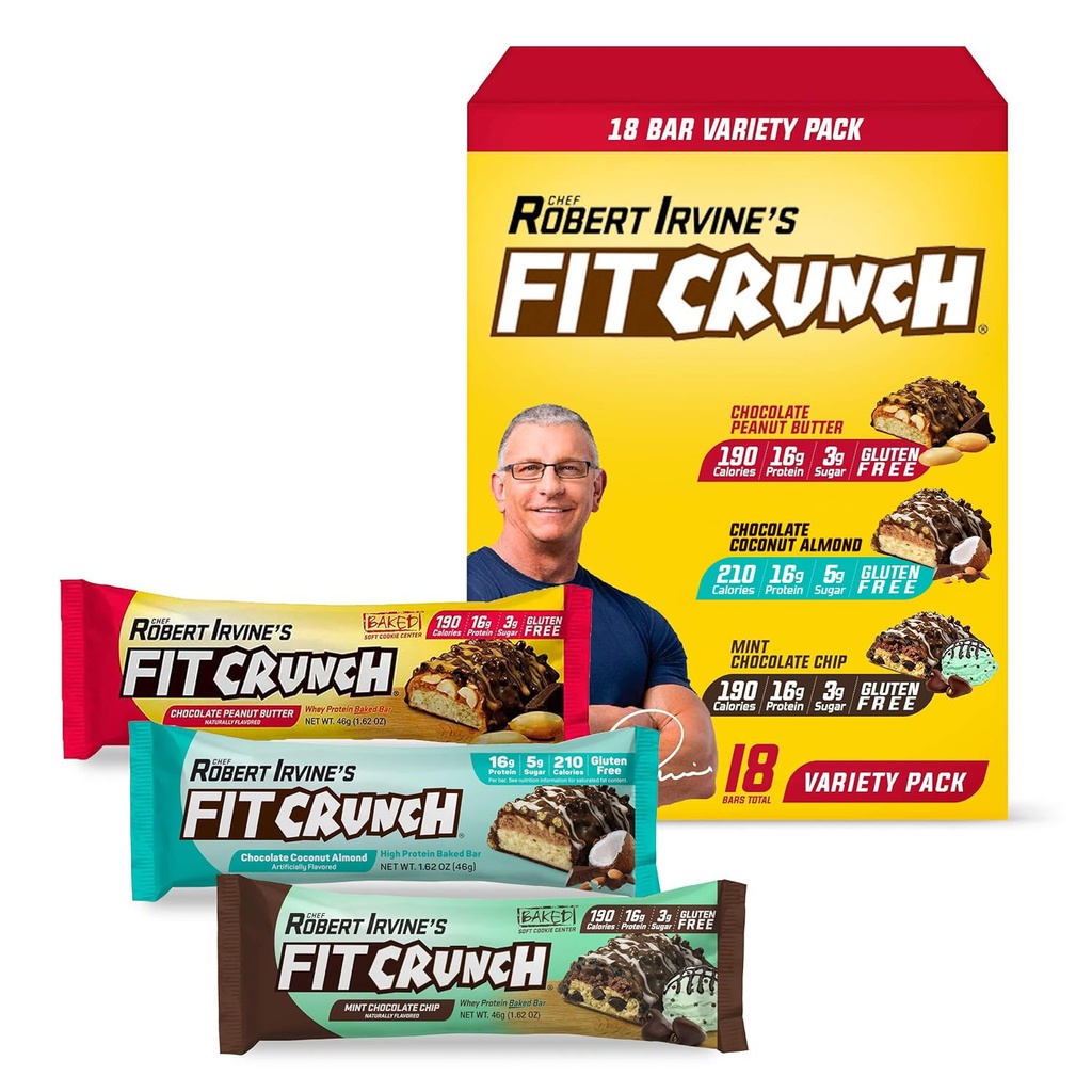 FITCRUNCH Protein Bars, Snack Size Variety Pack, Gluten Free 18 Pack