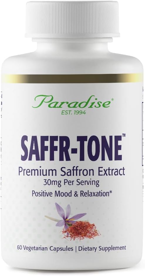 Paradise Herbs Saffr-Tone, Saffron Extract, Active Whole Spectrum Extract, Super Potent, Ultra Pure, Vegan, Non-GMO, Gluten Free, 60 Vegetarian Capsules