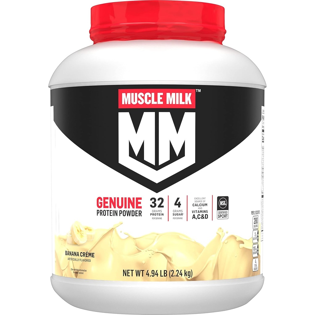 Muskelmælk ægte protein pulver, Banana Crème, 32g protein, 4.94 Pund, 32 Servere