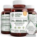 Naturlig Nutra Calcium Magnesium Zink (Cal- Mag Zink) tillæg med vitamin D3 for ben styrke, hjælper med at forbedre fordøjelsen, sundhed Gluten fri og sukker fri, Essential Mineral Complex (100 greve)