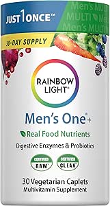 Rainbow Light Multivitamin til mænd, C-vitamin, D & zink, Probiotika, Mænds One Multivitamin giver høj potens immunforsvar, non-GMO, vegetar, 30 tabletter