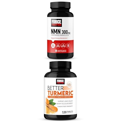 Force Factor NMN Supplement, Nicotinamide Mononucleotide to Support Healthy Aging and Energy Metabolism, Better Turmeric Curcumin, 120 Tablets