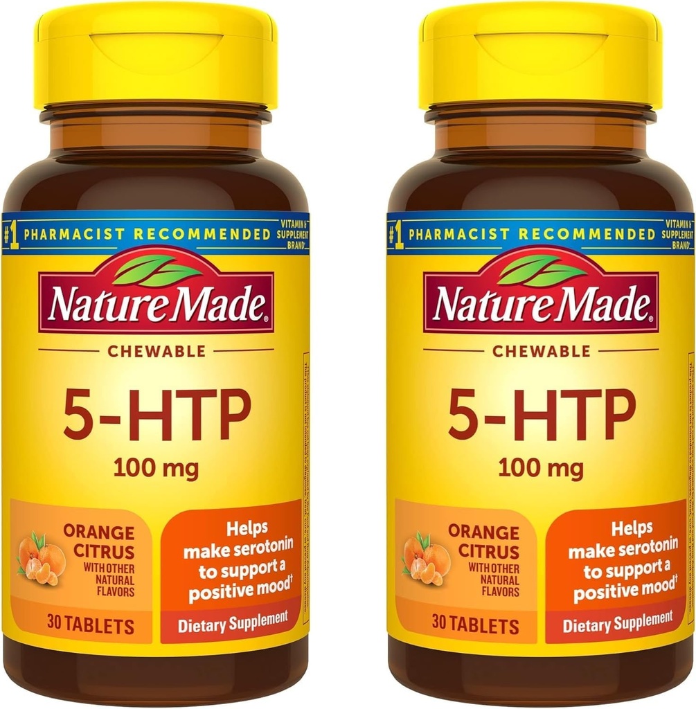 Nature Made Chewable 5HTP 100mg, 5-HTP Mood Support Supplement, 30 5 HTP Chewable Tablets, 30 Day Supply (pakke med 2)