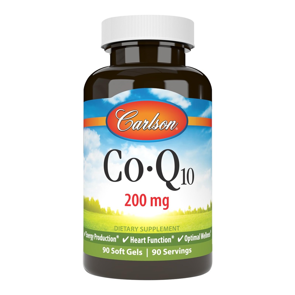 Carlson - Co-Q10, Co-Enzyme Q10, 200 mg, Energy Production & Heart Function, 90 Softgels