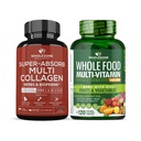 Grossic Wellness Super- Absorb Multi Collagen piller (type I II III V X) Økologiske urter og bioperine + hel mad Multivitamin til mænd - naturlige Multi Vitamin, mineraler, Økologiske Ekstrakter Bundle