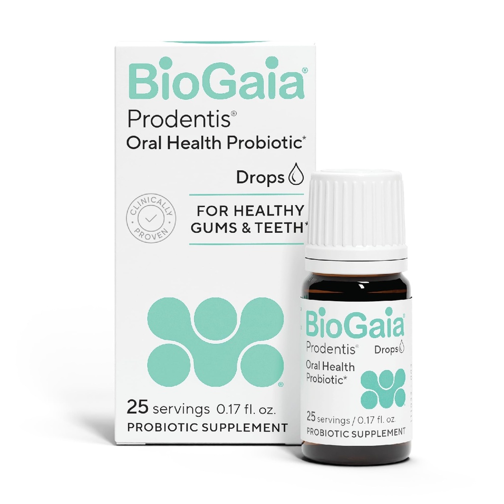 BioGaia Prodentis • 124; Dental Probiotiske Drops • 124; fremmer sunde gummer & tænder • 124; forsvarer mod tandproblemer • 124; Opfylder orale microbiome • 124; Forbedrer oral sundhed • 124; Uflavored • 124; 25 dages forsyning