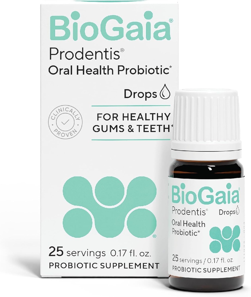 BioGaia Prodentis • 124; Dental Probiotiske Drops • 124; fremmer sunde gummer & tænder • 124; forsvarer mod tandproblemer • 124; Opfylder orale microbiome • 124; Forbedrer oral sundhed • 124; Uflavored • 124; 25 dages forsyning
