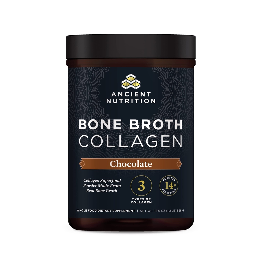 Ancient Nutrition Collagen Powder, Bone Broth Collagen, Chokolade, Hydrolyzed Multi Collagen Peptider, Understøtter hud og negle, Fælles tillæg, 30 Servering, 18.6oz