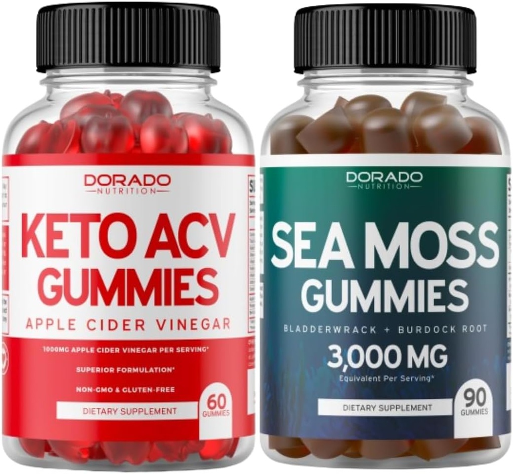 Keto ACV Gummies (60 Greve) Advanced Weight Loss Formel og Irish Sea Moss Gummies (90 Greve) med Bladerwrack & Burdock Root til Thyroid, Energi & immunforsvar - Ikke GMO, Vegansk Safe & Made in US