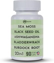 Black Seed Oil 3000mg Sea Moss 3000mg Ashwagandha 1000mg Gurkemeje 1000mg Burdock 1000mg Bladerwrack 1000mg & Elderberry Manuka Chlorophyll Mælkebøtte - (90 kapsler pakke med 1)