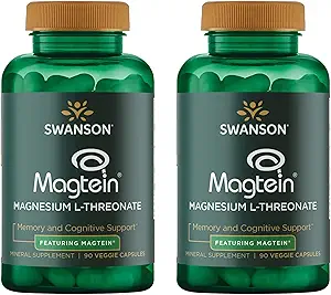 Swanson Magnesium L- Threonat - Mineral supplement Fremme nervesystem sundhed - Kan støtte kognitiv sundhed, læring & hukommelse - (90 Veggie kapsler) (2 Pack)
