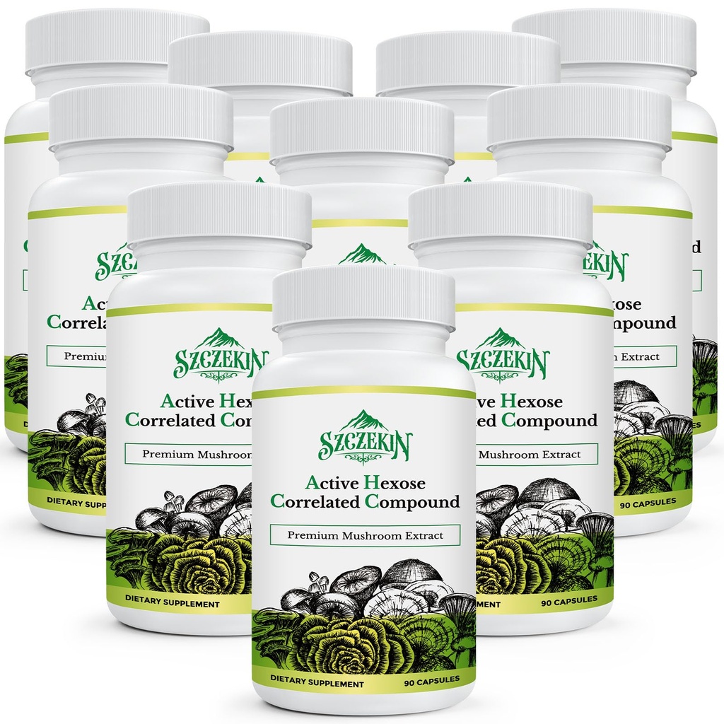 Active Hexose Correlated Compound 1500 mg Supplement, Natural 8 Mushroom Extract Supplement, Immunsystem, Leverfunktion, Natural Killer og T-celler Aktivitet, 900 Veggie Kapsler