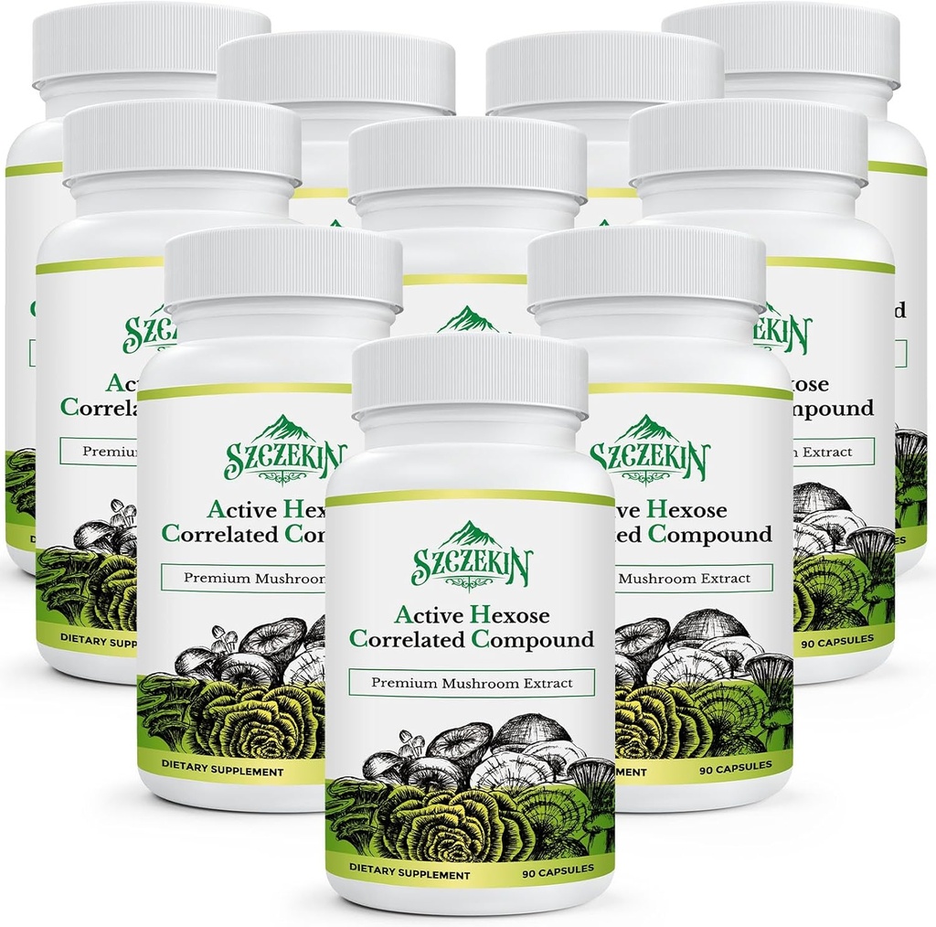 Active Hexose Correlated Compound 1500 mg Supplement, Natural 8 Mushroom Extract Supplement, Immunsystem, Leverfunktion, Natural Killer og T-celler Aktivitet, 900 Veggie Kapsler