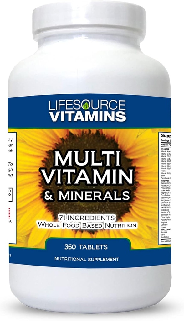 LifeSourceVitaminer hele fødevarer Multivitamin & mineraler med 71 Alle naturlige ingredienser, Probiotika, fordøjelsesenzymer, Chelated Minerals og non-GMO, 360 tabletter