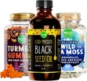 Maju Superfoods Black Seed Oil, 4-in-1 Sea Moss Kapsler og gurkemeje Ginger Gummies Bundle