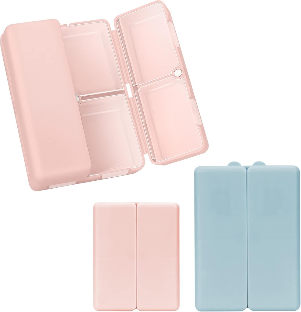 FOS 2 Pcs Daily Pill Organizer, 7 Compartments Portable Pill Case Travel Pill Organizer, [Folding Design] Pill Box for Purse Pocket til at holde vitaminer, Cod Lever Oil, Kosttilskud og Medicin-Pink + Flåde