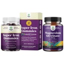 Bundle af lækre jerngummier til kvinder og mænd - Jern supplement til kvinder og mænd med C-vitamin til højere absorption og Pure Magnesium Glycinate 400mg Per Servering til Mood Sleep og Afslapning