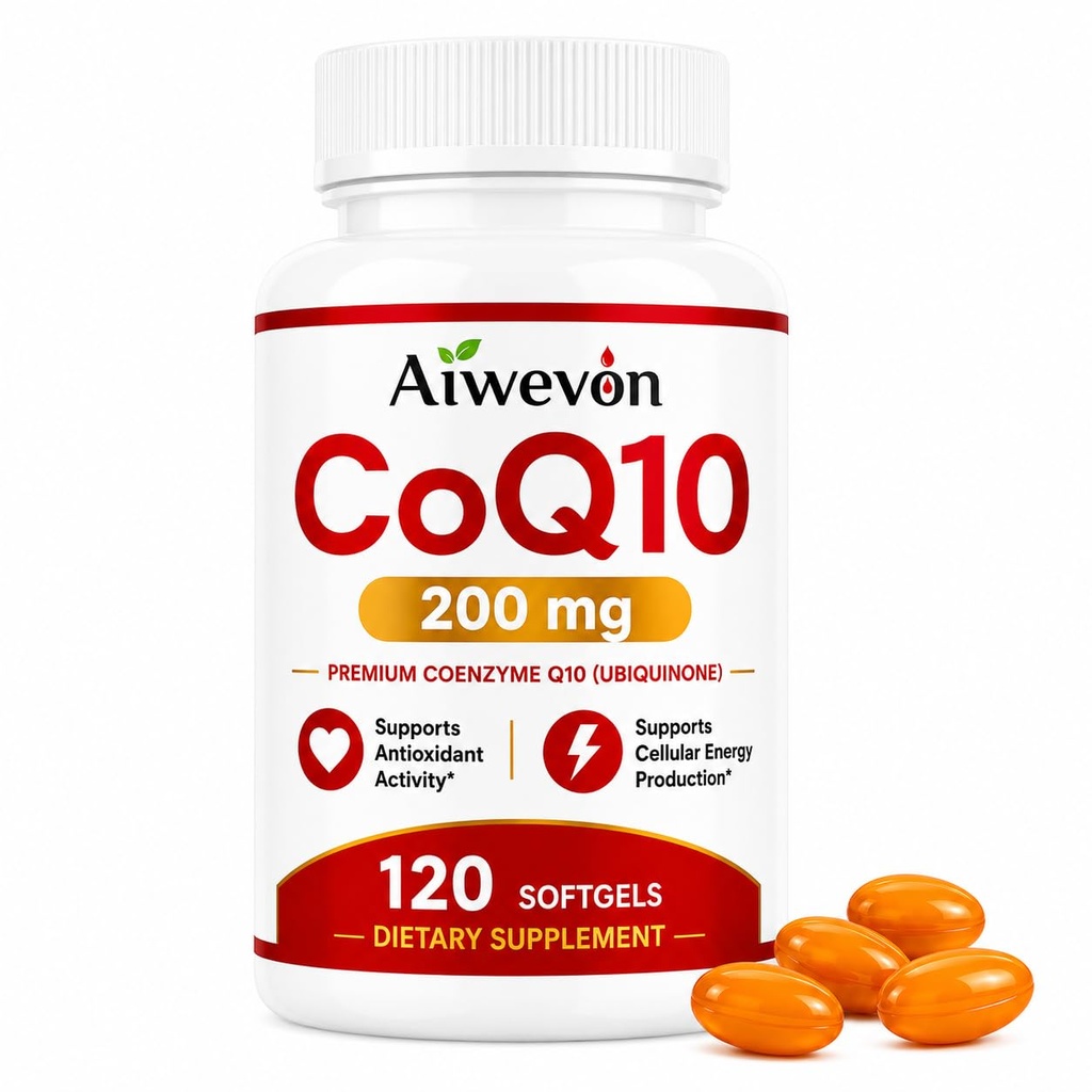 CoQ10 200mg Softgels, Coenzyme Q10 Ubiquinone Supplement, Cellular Energy & Antioxidant Support, Heart Wellness Formula, Easy-to-Swallow Softgel Capsules, 120 Count