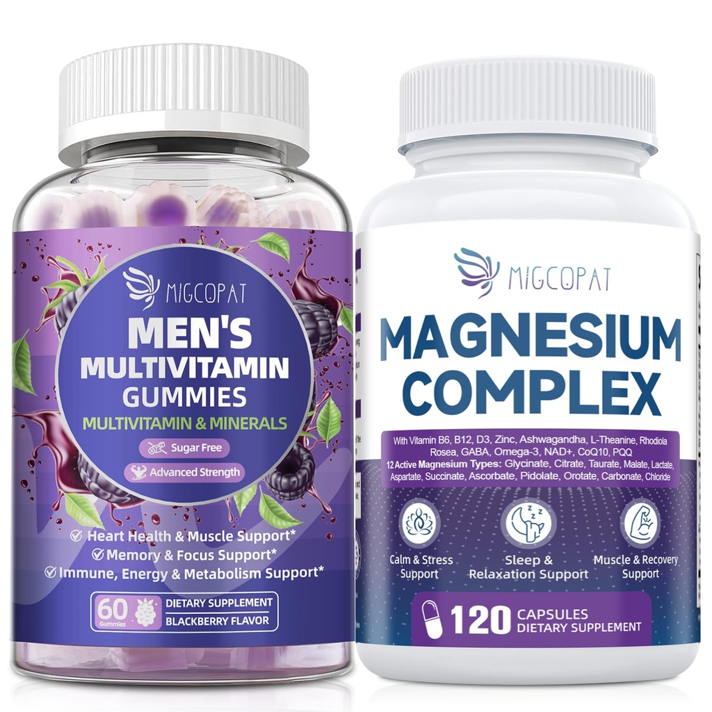 Migcopat Men’s Multivitamin Gummies & Magnesium Complex Bundle, Sugar-Free
